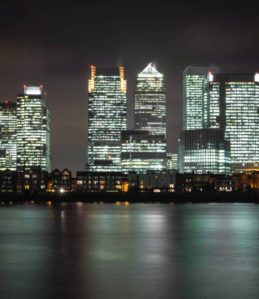 Canary Wharf buildings at night